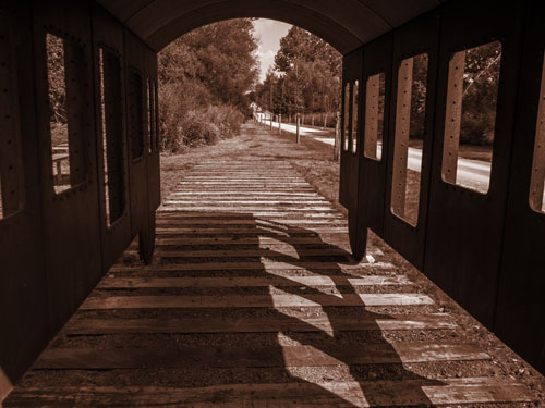 Artistieke wagon op de sporen